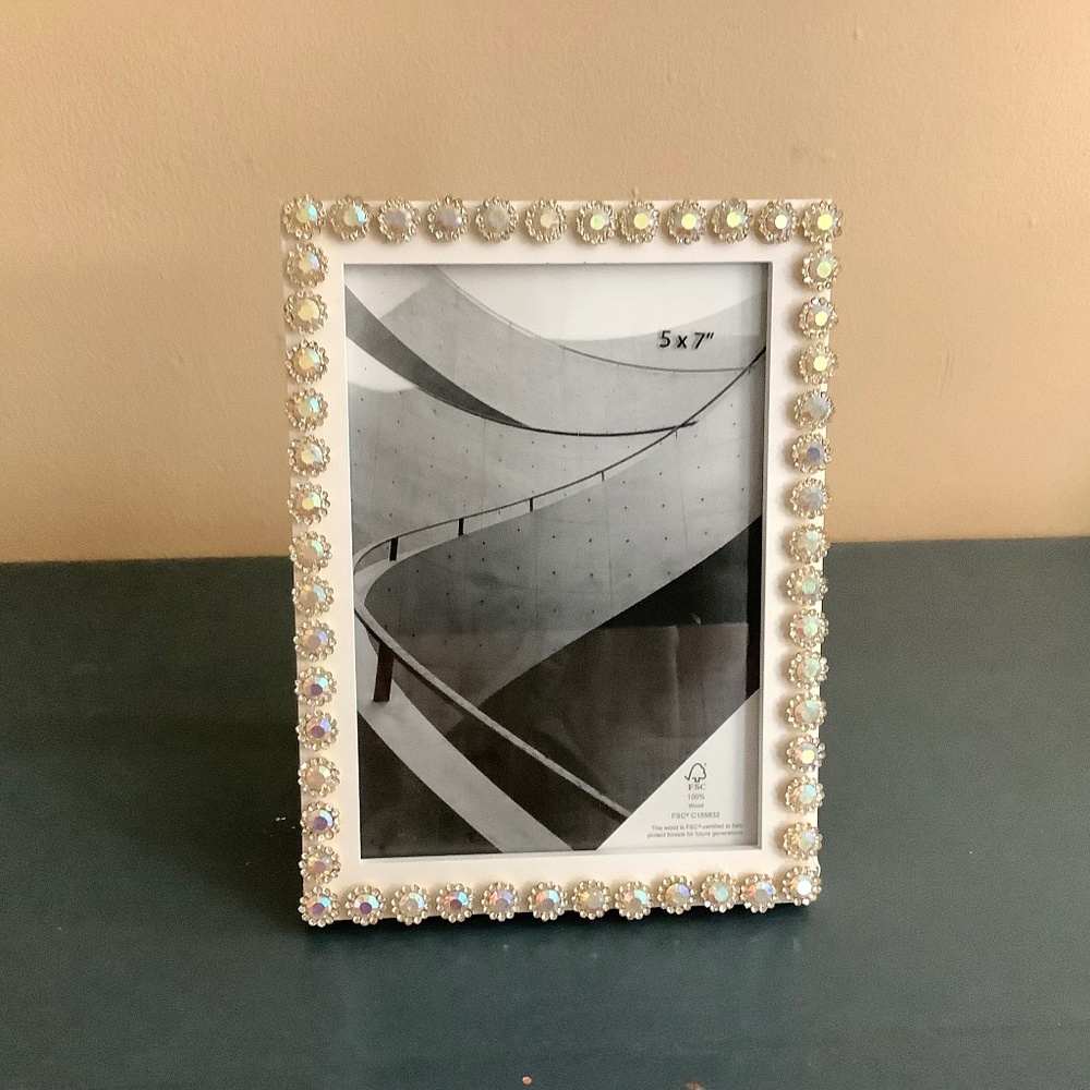 5x7 vintage Aurora borealis rhinestone button picture frame